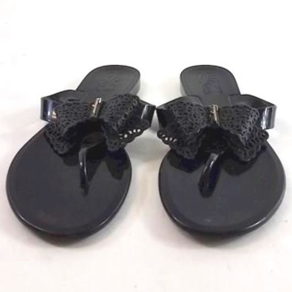 Ferragamo Black Bow Flip Flop Thong Sandals Size 9 - Picture 1 of 6